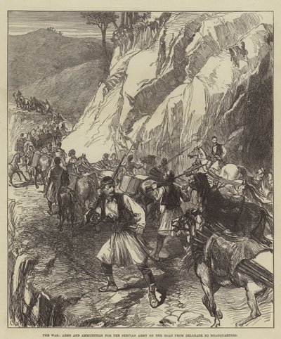 ベオグラードから本部への道を行くセルビア軍のための戦争、武器、弾薬 作： Sir John Charles Robinson